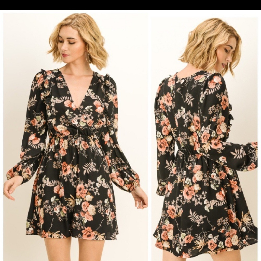 Black floral long sleeve  dress